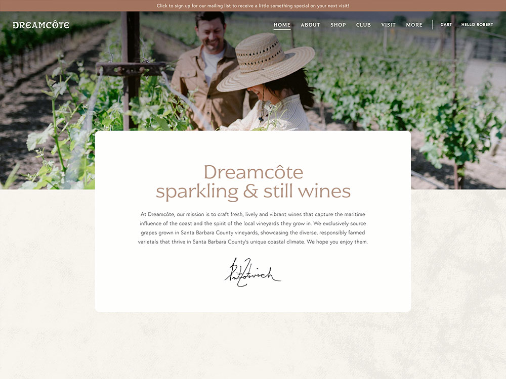 Dreamcôte Wines website